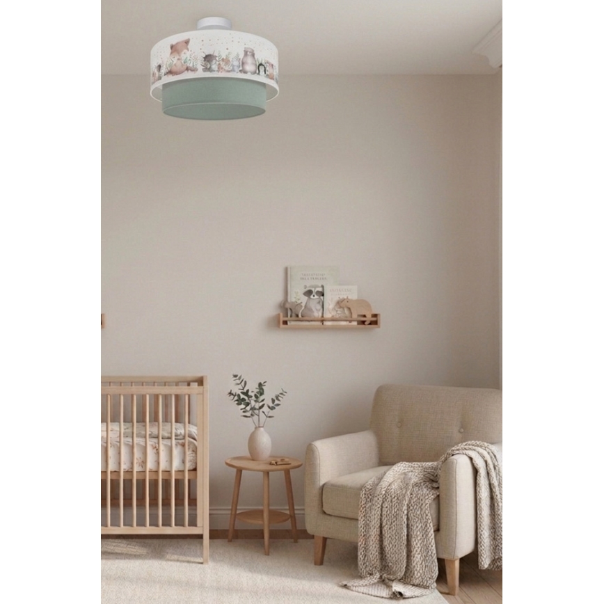 Brilagi - Plafón LED infantil BOBO 1xE27/10W/230V Ø 40 cm blanco/verde/con motivos de animales