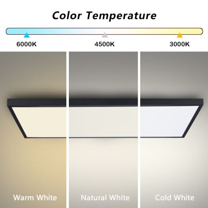 Brilagi - Luminaria de techo LED para baño FRAME LED/96W/230V 120x60 cm 3000/4000/6000K IP44 negra