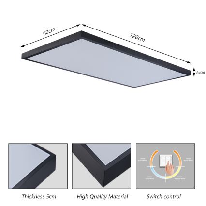 Brilagi - Luminaria de techo LED para baño FRAME LED/96W/230V 120x60 cm 3000/4000/6000K IP44 negra