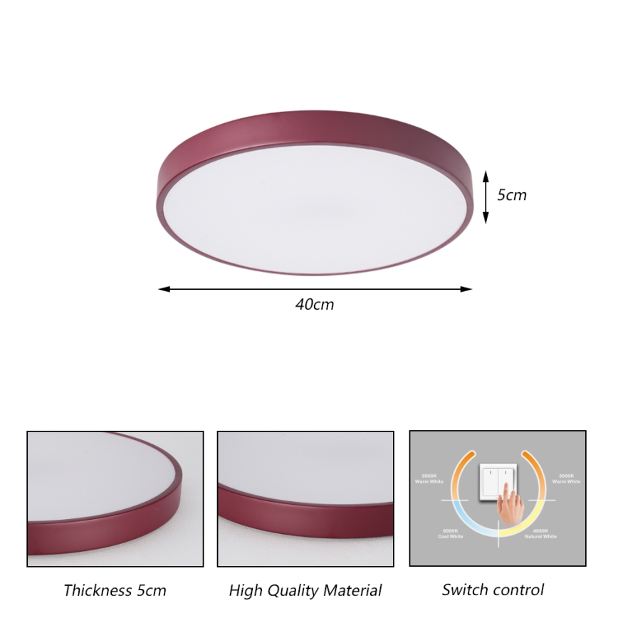 Brilagi - Luminaria de techo LED POOL LED/48W/230V 3000/4000/6000K diámetro 40 cm burdeos
