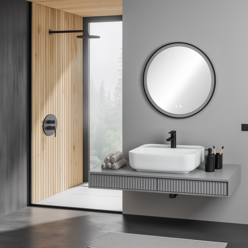 Brilagi - Espejo de baño con calefacción LED regulable y retroiluminación ALU PRO LED/18W/230V diámetro 60 cm 3000/4000/6500K IP44 negro CRI 90