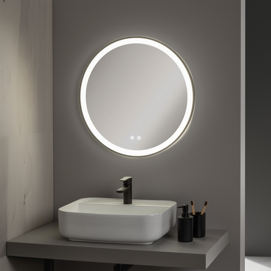 Brilagi - Espejo de baño con calefacción LED regulable y retroiluminación ALU PRO LED/18W/230V diámetro 60 cm 3000/4000/6500K IP44 negro CRI 90