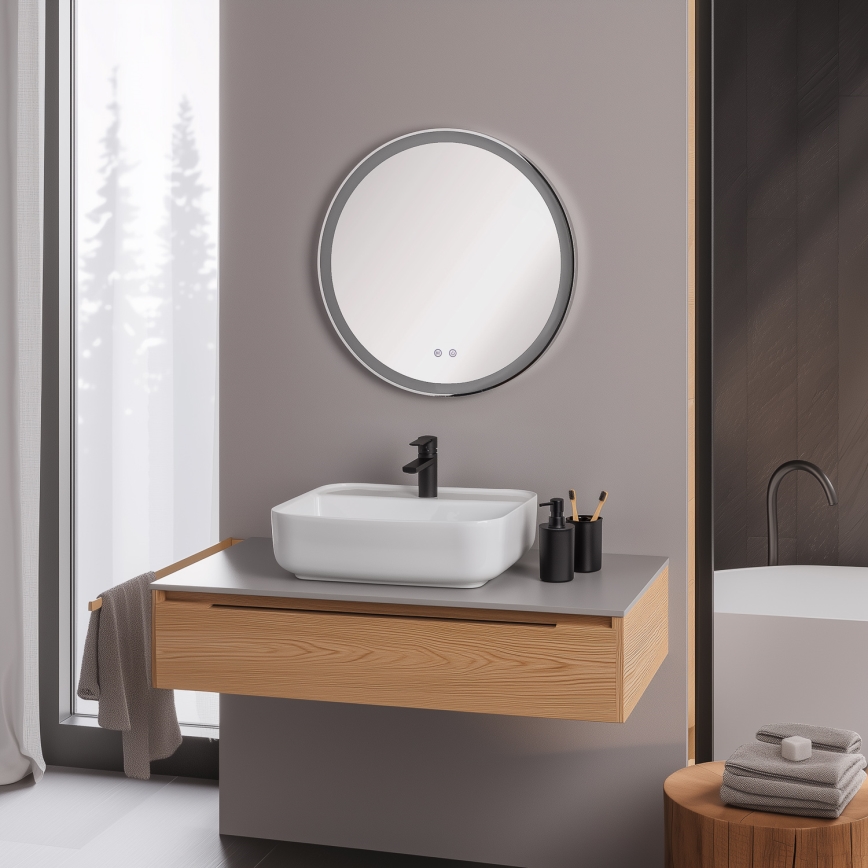 Brilagi - Espejo calefactado para baño LED regulable con retroiluminación ALU PRO LED/18W/230V Ø 60 cm 3000/4000/6500K IP44 cromo brillante CRI 90