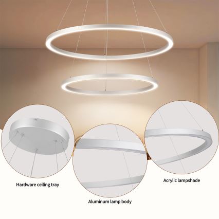 Brilagi - Lámpara colgante LED regulable suspendida por cable PORTOFINO LED/98W/230V 3000-6000K diámetro 80 cm plata + mando a distancia