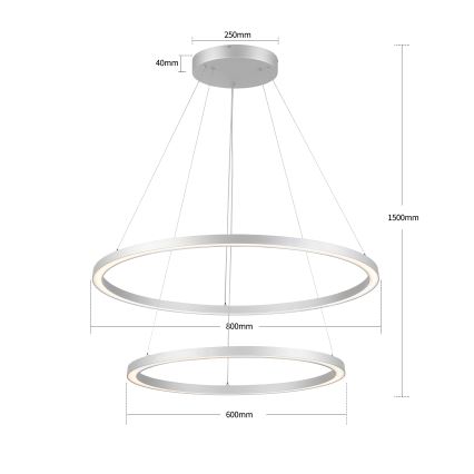 Brilagi - Lámpara colgante LED regulable suspendida por cable PORTOFINO LED/98W/230V 3000-6000K diámetro 80 cm plata + mando a distancia