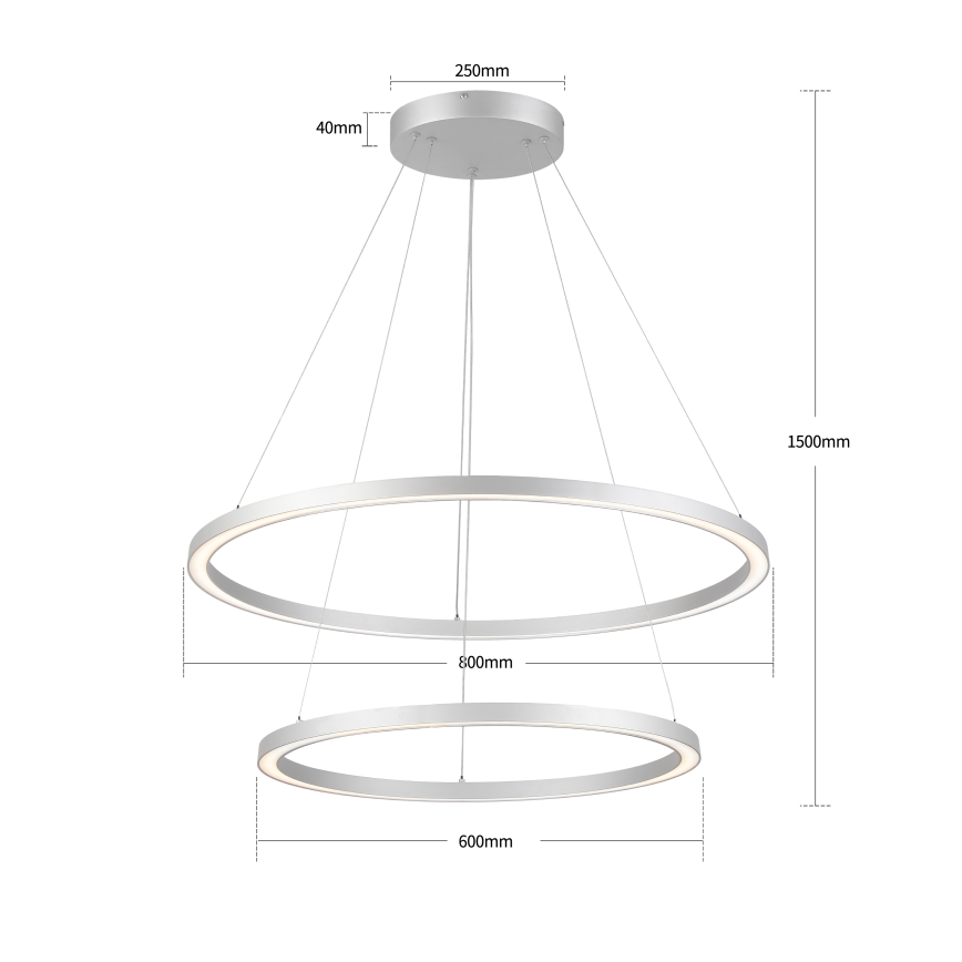 Brilagi - Lámpara colgante LED regulable suspendida por cable PORTOFINO LED/98W/230V 3000-6000K diámetro 80 cm plata + mando a distancia