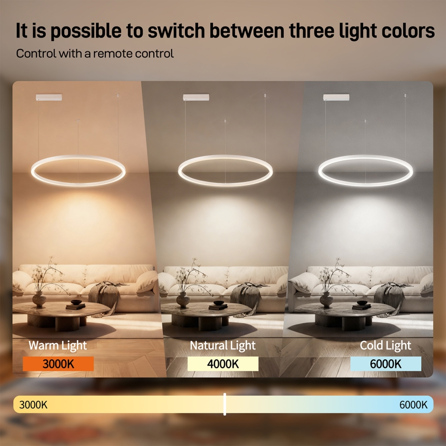 Brilagi - Lámpara colgante LED regulable en cable PORTOFINO LED/60W/230V 3000-6000K Ø 80 cm blanca + mando a distancia