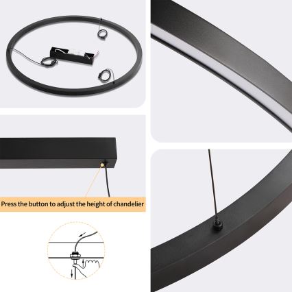 Brilagi - Lámpara colgante LED regulable PORTOFINO con cable, 60 W, 230 V, 3000–6000 K, diámetro 80 cm, negra + control remoto