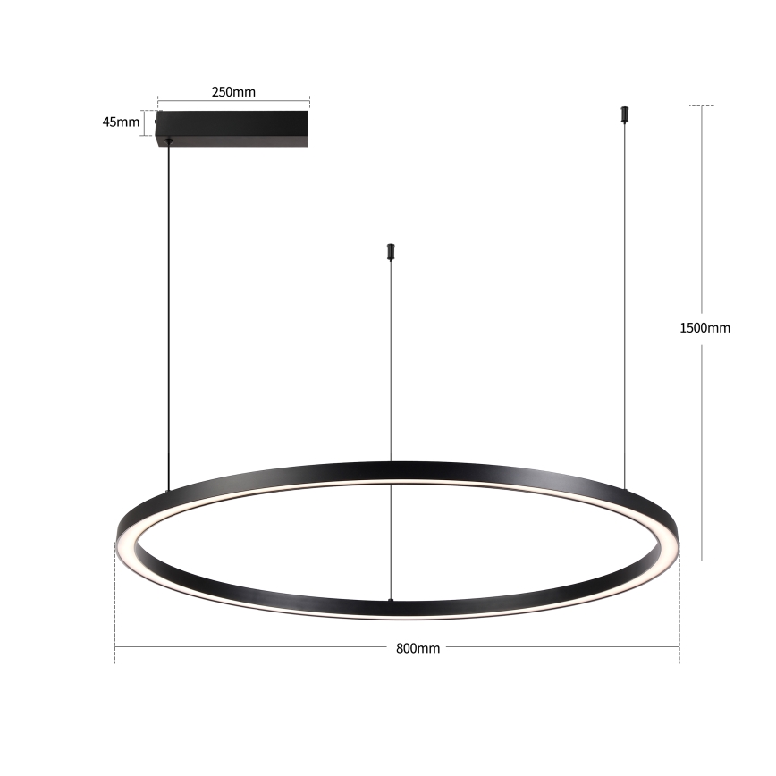 Brilagi - Lámpara colgante LED regulable PORTOFINO con cable, 60 W, 230 V, 3000–6000 K, diámetro 80 cm, negra + control remoto