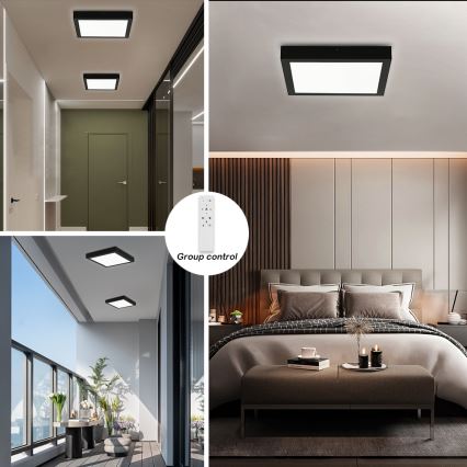 Brilagi - LED Regulable plafón de baño FRAME SMART LED/24W/230V 30x30 cm 3000-6000K IP44 negra + control remoto
