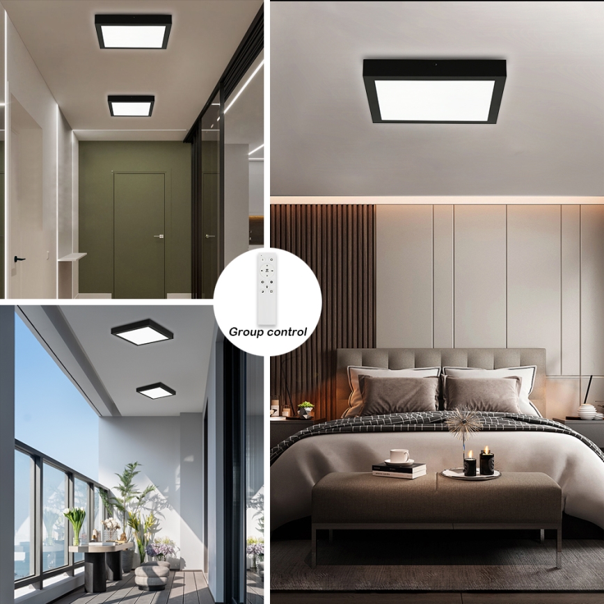 Brilagi - LED Regulable plafón de baño FRAME SMART LED/24W/230V 30x30 cm 3000-6000K IP44 negra + control remoto