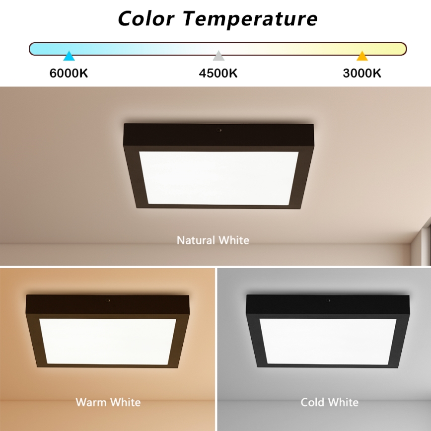 Brilagi - LED Regulable plafón de baño FRAME SMART LED/24W/230V 30x30 cm 3000-6000K IP44 negra + control remoto