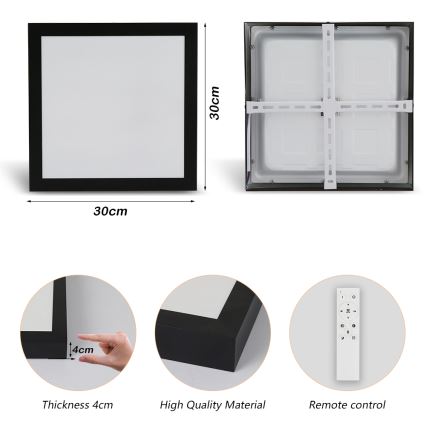 Brilagi - LED Regulable plafón de baño FRAME SMART LED/24W/230V 30x30 cm 3000-6000K IP44 negra + control remoto