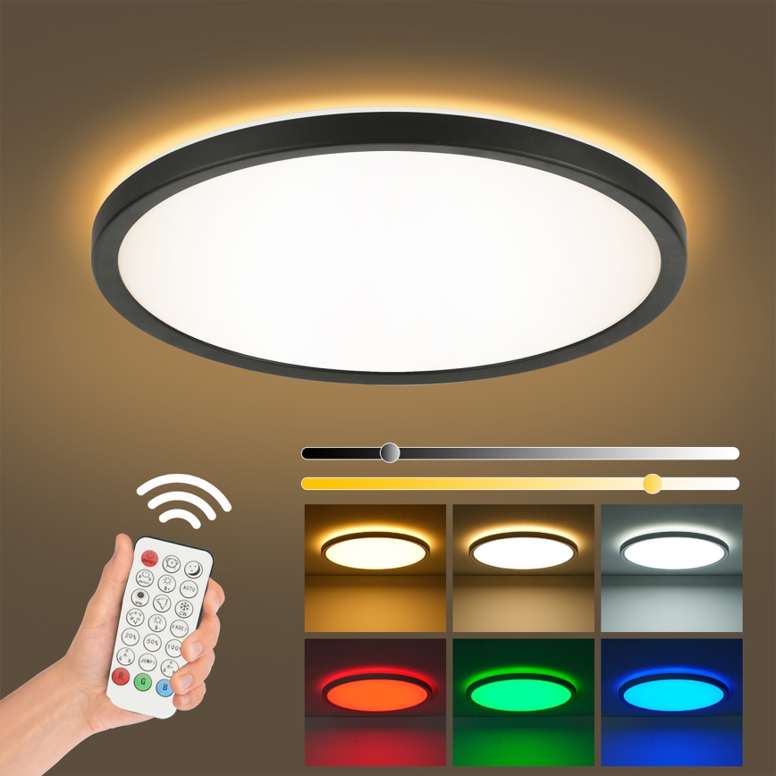 Brilagi - Plafón LED RGBW regulable ULTRA SLIM LED/18W/230V 2700-6500K diá. 30 cm negro + control remoto