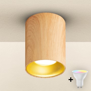 Brilagi - LED RGBW regulable foco empotrable TRINE 1xGU10/4,8W/230V 3000K acabado en roble + mando a distancia