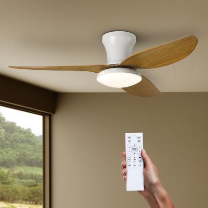 Brilagi - Ventilador de techo LED regulable LED/30W/230V 3000-6500K blanco/marrón + mando a distancia