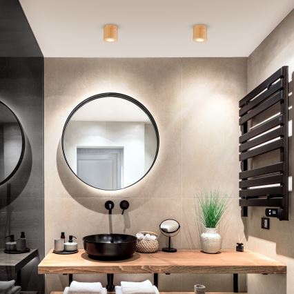 Brilagi - Luminaria LED RGBW regulable para baño MIA 1xGU10/30W/230V 2700-6500K Wi-Fi 84x80 mm acabado en roble IP44