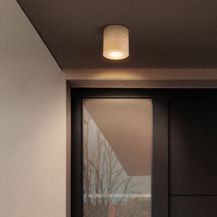 Brilagi - Luminaria LED RGBW regulable para baño MIA 1xGU10/30W/230V 2700-6500K Wi-Fi 84x80 mm acabado en roble IP44