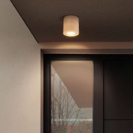 Brilagi - Luminaria LED RGBW regulable para baño MIA 1xGU10/6W/230V 3000K 84x80 mm acabado en roble IP44 + mando a distancia