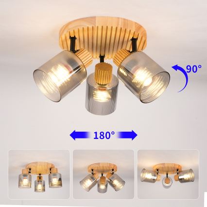 Brilagi - Luminaria de focos HYGGE 3xE14/15W/230V madera/ahumado