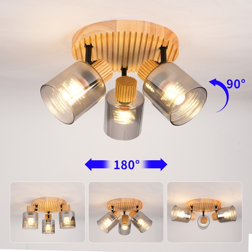 Brilagi - Luminaria de focos HYGGE 3xE14/15W/230V madera/ahumado