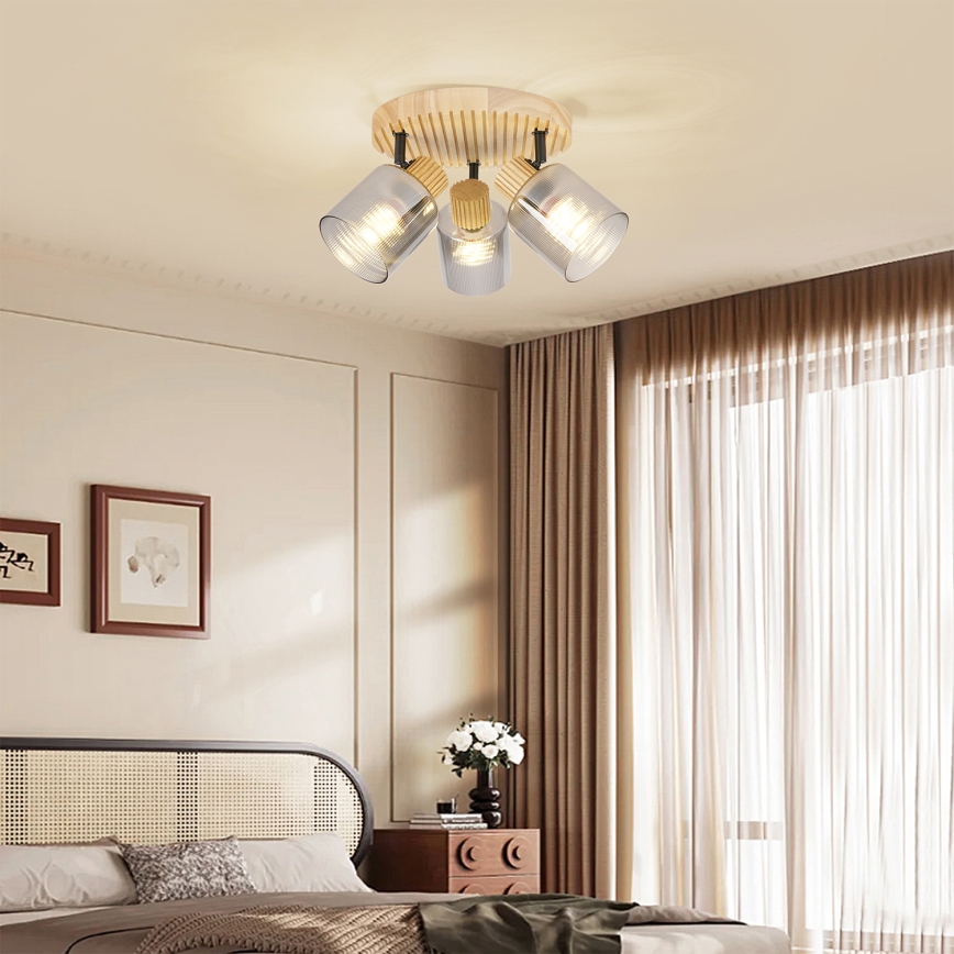 Brilagi - Luminaria de focos HYGGE 3xE14/15W/230V madera/ahumado