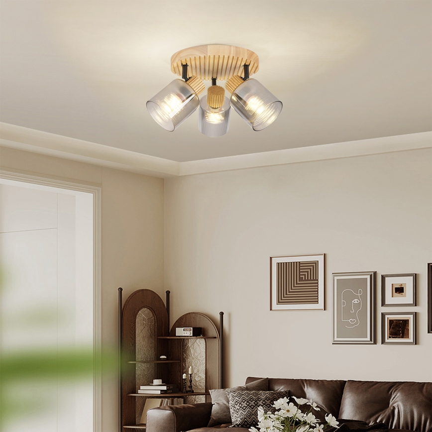 Brilagi - Luminaria de focos HYGGE 3xE14/15W/230V madera/ahumado