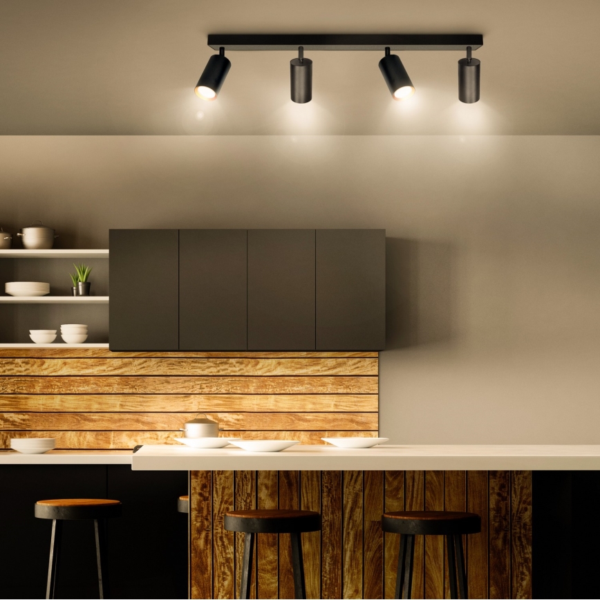 Brilagi - Foco LED RGBW regulable SELE 4xGU10/6W/230V 3000K negro/oro + mando a distancia