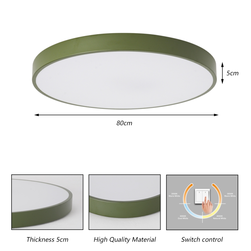 Brilagi - Luminaria de techo LED POOL 100W/230V 3000/4000/6000K Ø 80 cm verde