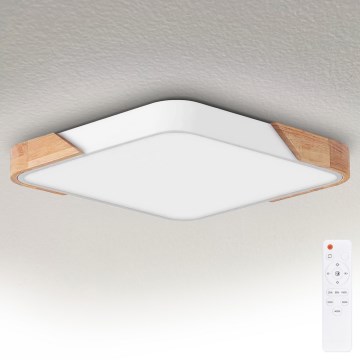 Brilagi - Luminaria de techo LED regulable PILANA LED/60W/230V 3000-6500K roble/blanco 56x56 cm + mando a distancia