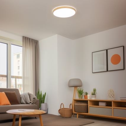 Brilagi - Lámpara de techo LED regulable PINE LED/60W/230V, madera, Ø 52 cm, 3000-6500K + mando a distancia