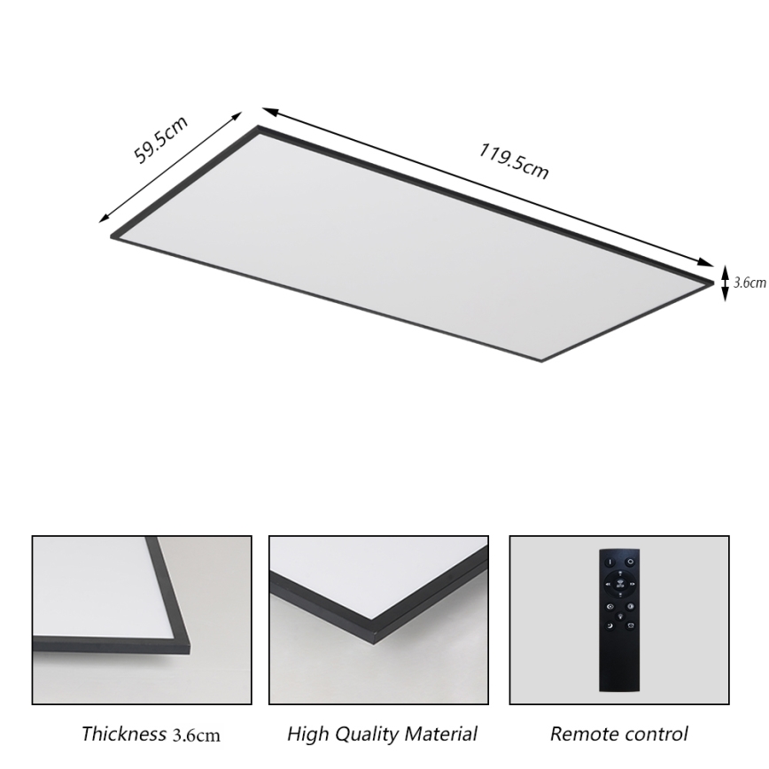 Brilagi - Luminaria de techo LED regulable SLIMFRAME LED/80W/230V 120x60 cm 3000-6000K negra + mando a distancia