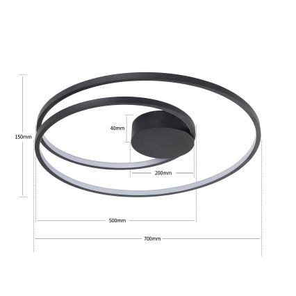 Brilagi - Luminaria LED de techo regulable TWISTER LED/75W/230V 3000-6000K Ø 70 cm negra + mando a distancia