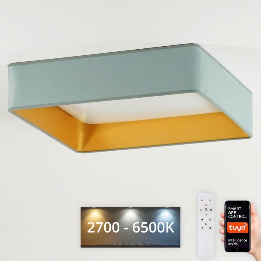 Brilagi - Luminaria de techo LED regulable VELVET SQUARE SMART LED/36W/230V 60x60 cm 2700-6500K Wi-Fi Tuya + control remoto verde menta