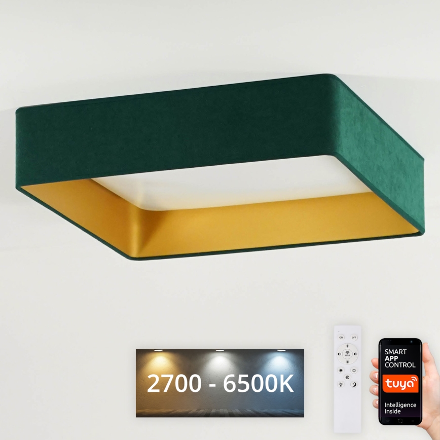 Brilagi - Luminaria de techo LED regulable VELVET SQUARE SMART LED/36W/230V 60x60 cm 2700-6500K Wi-Fi Tuya + mando a distancia, color verde