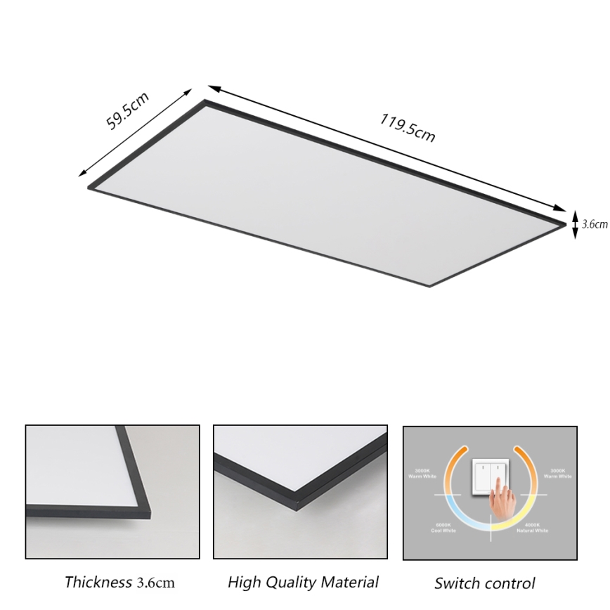 Brilagi - Luminaria de techo LED SLIMFRAME LED/80W/230V 120x60 cm 3000/4000/6000K negra