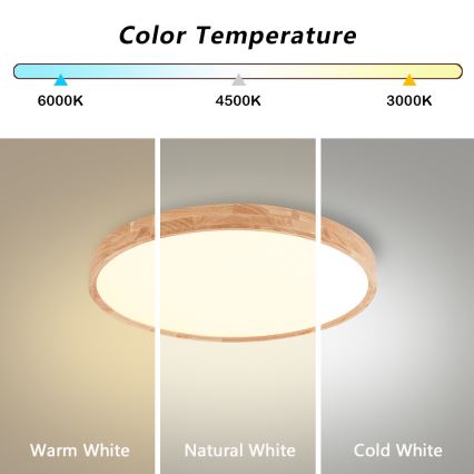 Brilagi - Luminaria de techo LED WOODROUND LED/30W/230V 3000/4000/6000K, diámetro 40 cm, madera, IRC 90