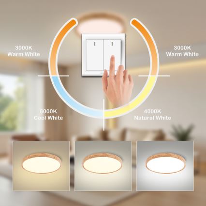 Brilagi - Luminaria de techo LED WOODROUND LED/30W/230V 3000/4000/6000K, diámetro 40 cm, madera, IRC 90