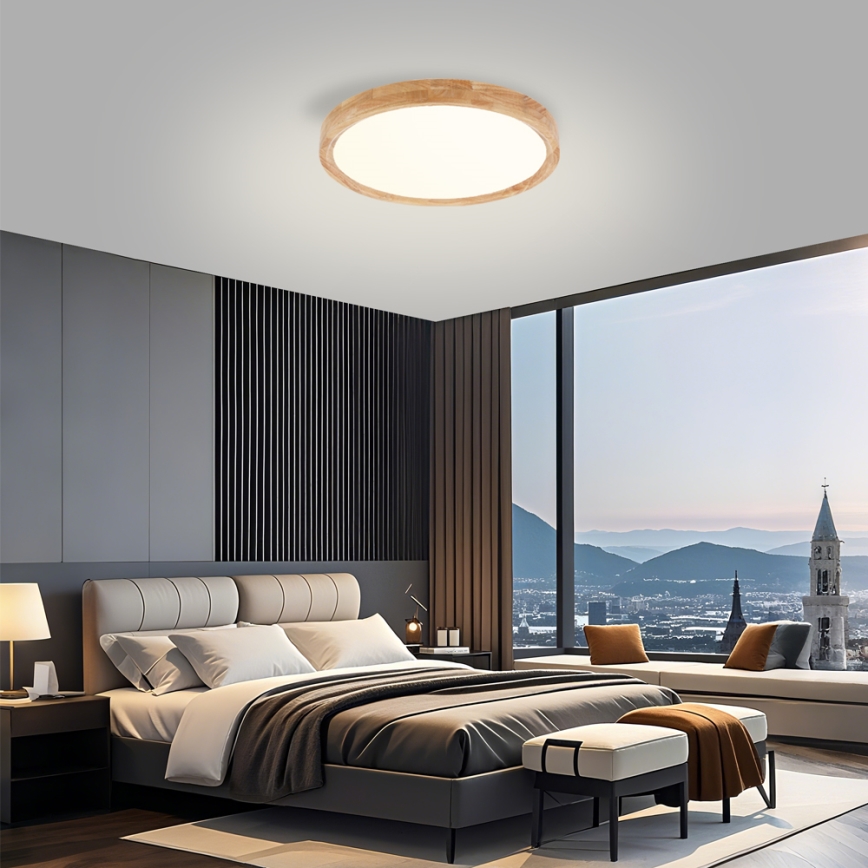 Brilagi - Luminaria de techo LED WOODROUND LED/30W/230V 3000/4000/6000K, diámetro 40 cm, madera, IRC 90