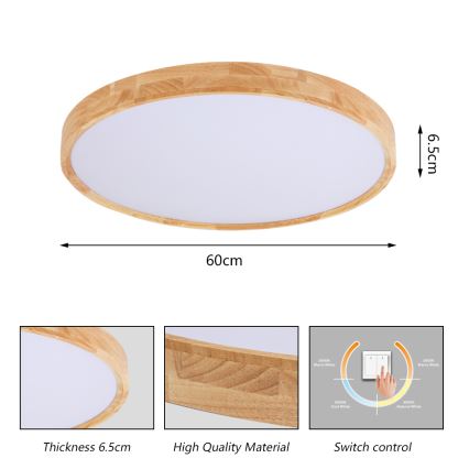 Brilagi - Luminaria de techo LED WOODROUND LED/40W/230V 3000/4000/6000K Ø 60 cm de madera IRC 90