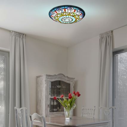 Brilagi - Luminaria de techo Tiffany con vitral LORAS 2xE27/60W/230V