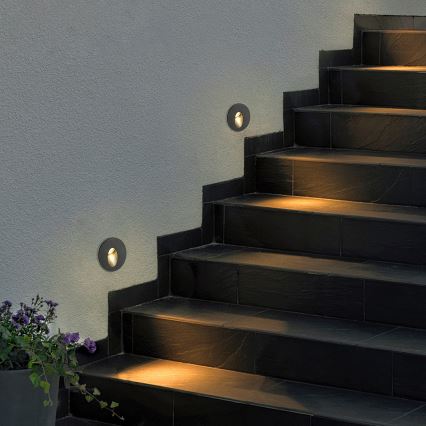 Brilagi - Luminaria empotrada de exterior LED STAIRDOT LED/2W/230V, negra, IP65, redonda