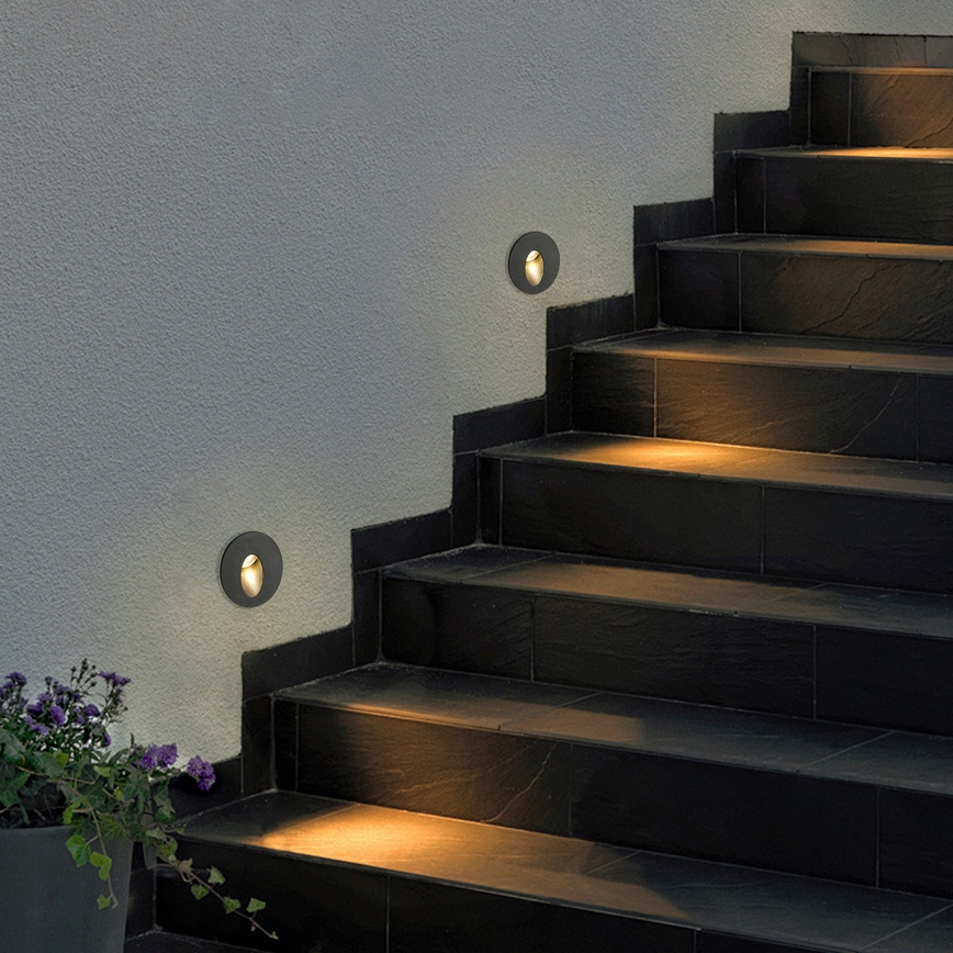 Brilagi - Luminaria empotrada de exterior LED STAIRDOT LED/2W/230V, negra, IP65, redonda
