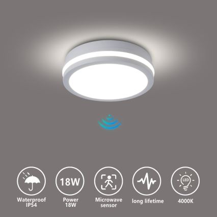 Brilagi - Lámpara de techo LED para exterior con sensor BENE LED/18W/230V Ø 21,5 cm blanca IP54