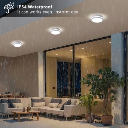 Brilagi - Lámpara de techo LED para exterior con sensor BENE LED/18W/230V Ø 21,5 cm blanca IP54