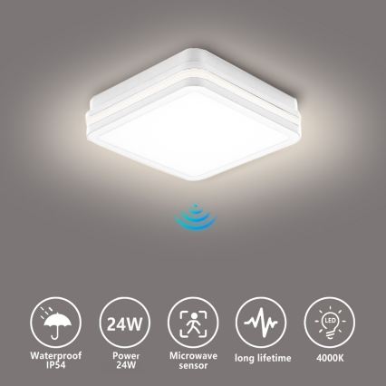 Brilagi - Luminaria LED de exterior con sensor BENE, 24 W, 230 V, 26 x 26 cm, blanca, IP54