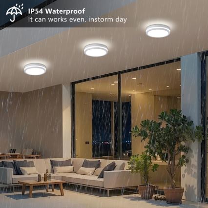 Brilagi - Plafón LED de techo para exterior con sensor BENE LED/24W/230V Ø 26 cm blanco IP54