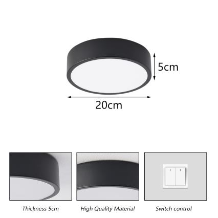 Brilagi - Luminaria LED de techo POOL LED/18W/230V 3000/4500/6000K diámetro 20 cm negra