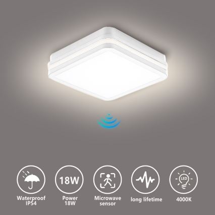 Brilagi - Luminaria LED exterior con sensor BENE LED/18W/230V 22x22 cm blanca IP54