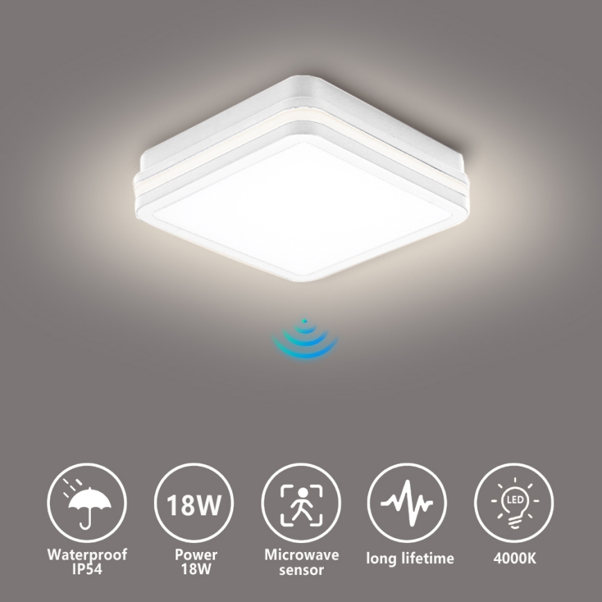 Brilagi - Luminaria LED exterior con sensor BENE LED/18W/230V 22x22 cm blanca IP54